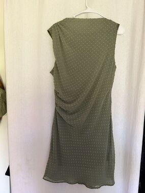 ASOS Olive Green Sleeveless Draped Midi Dress with Subtle Dot Texture